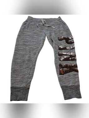 Victoria's Secret Pink Flip Sequins Bling Marled Gray LOGO Jogger Sweat Pants